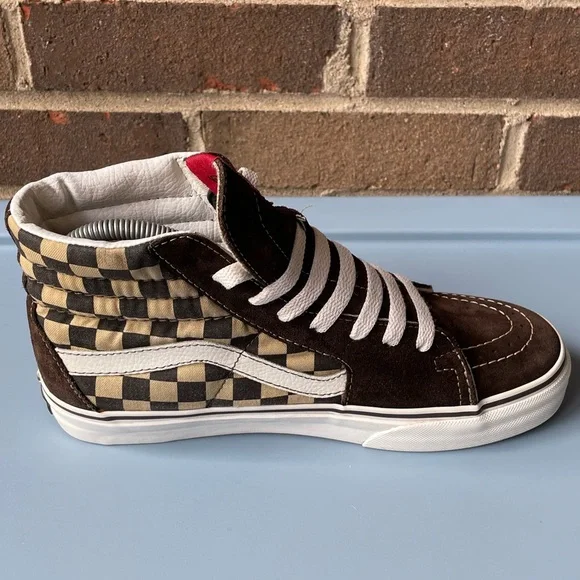 Vans Expresso Brown & White Checkerboard High Top Skateboard Sneakers - Picture 6 of 9